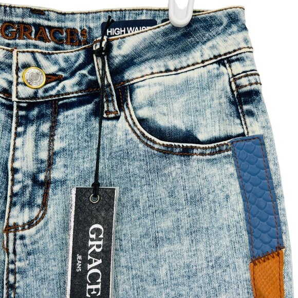 NWT Grace in LA Women's High Waist Side Stripe Blue Skinny Denim Jeans Size 25 - Picture 6 of 11